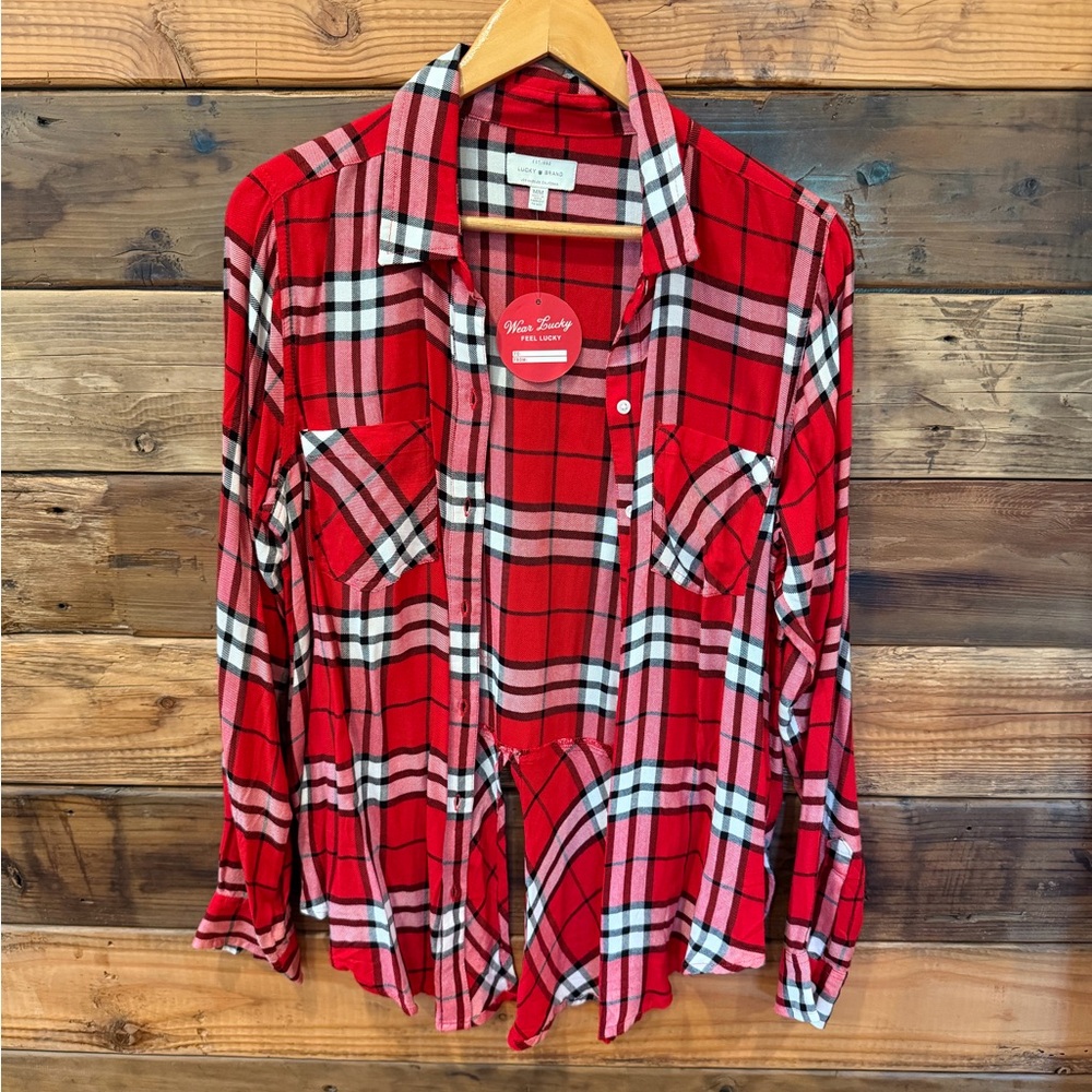 NWT Lucky Brand Women’s Red Plaid Button-Front Shirt - M